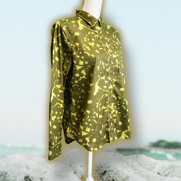 J. Crew ‘Groovy Button-Up Shirt’ in “Camo Flowers” with Yellow Piping Size Small - Picture 14 of 15